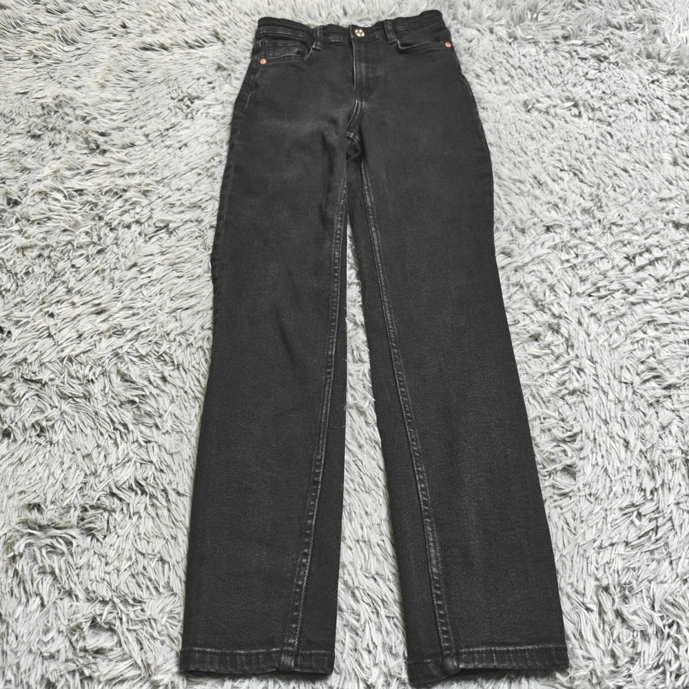 Zara Skinny Cropped Jeans Womens Size 2 Black Denim High Rise Crop Stretch 24x26